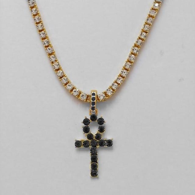 Egyptian Key to Life Cross Vintage Necklace Pendant Necklaces qijewells Store black ankh gold 30in 1 row chain 