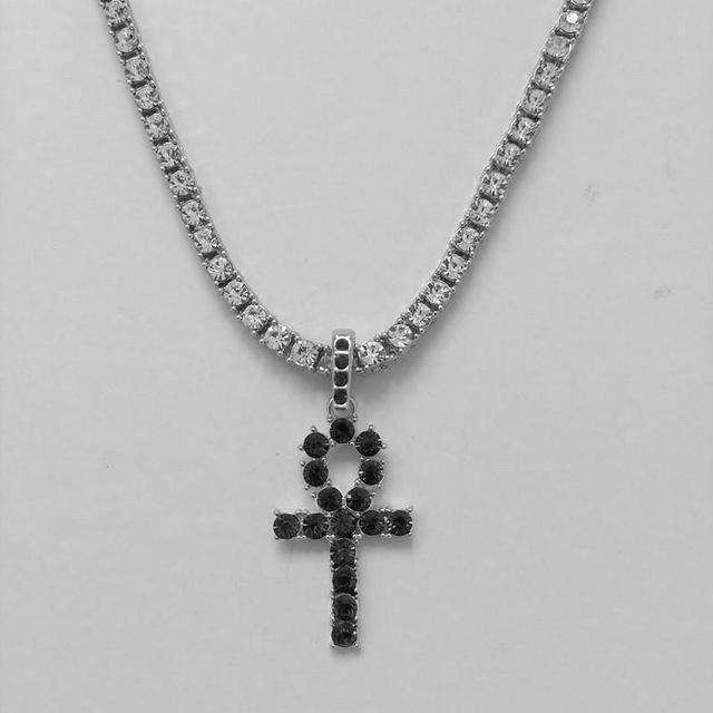 Egyptian Key to Life Cross Vintage Necklace Pendant Necklaces qijewells Store black ankh silver 30in 1 row chain 