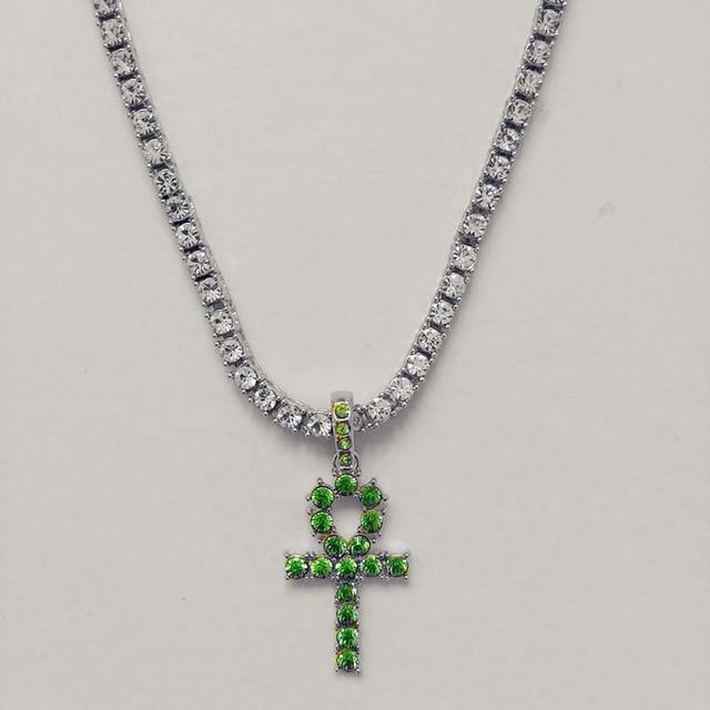 Egyptian Key to Life Cross Vintage Necklace Pendant Necklaces qijewells Store green ankh silver 30in 1 row chain 