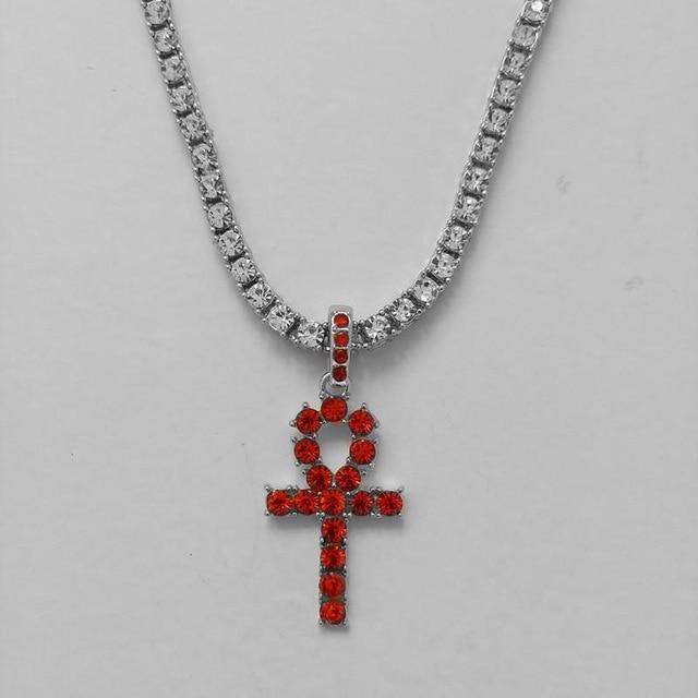 Egyptian Key to Life Cross Vintage Necklace Pendant Necklaces qijewells Store red ankh silver 30in 1 row chain 