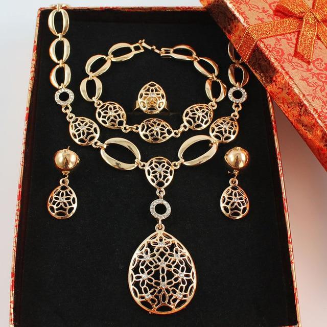 Gold Color Water Drop Jewelry Sets Bridal Jewelry Sets Carol Jewelry set add box 