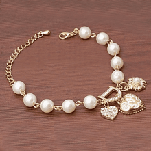 Imitation Pearl Beads Clasp Bracelet With Hanging D Crystal Strand Bracelets chencheng Store