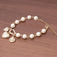Imitation Pearl Beads Clasp Bracelet With Hanging D Crystal Strand Bracelets chencheng Store Photo Color 