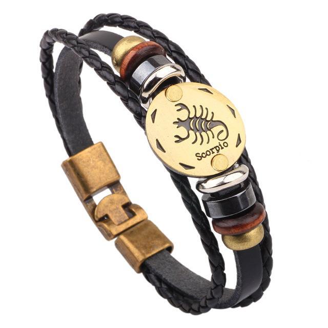 Leather Handmade Bracelet with Zodiac Sign Design Wrap Bracelets Lisa Trendy Styles Store Scorpio 