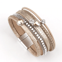 Leather Multilayer Bracelets with Rhinestone Wrap Bracelets Amorcome Official Store Khaki
