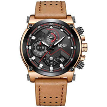 Leather Waterproof Automatic Date Quartz Watch For Men Quartz Watches LIGE-02 Store Leather gold brown