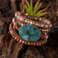 Leather Wrap Bracelet with Huge Ocean Stone Design Wrap Bracelets YGLINE Store 