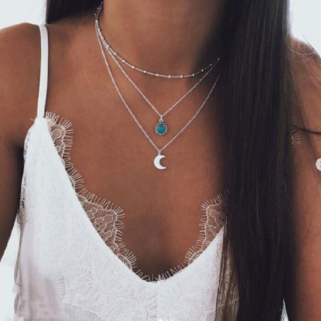 Multilayer Vintage Pendant Necklace Chain Necklaces IF ME Official Store FDY957 