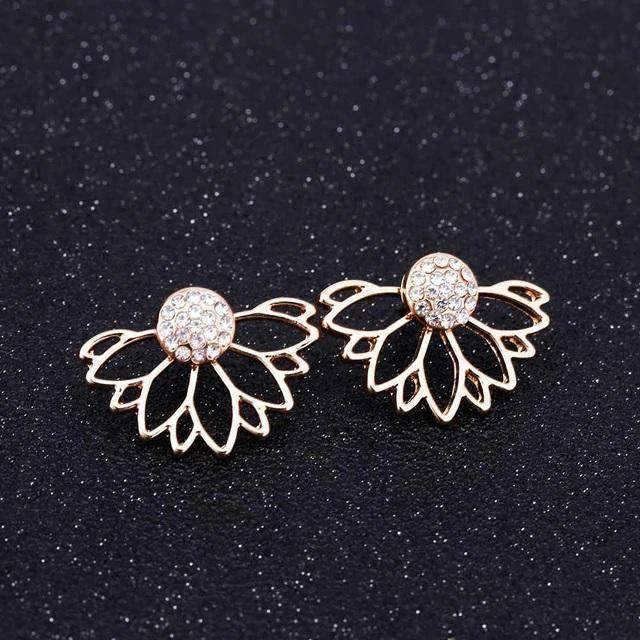Pin Push Back Stud Earrings For Women With Floral Crystal Top Stud Earrings IFKM Speciality Store Gold color4 