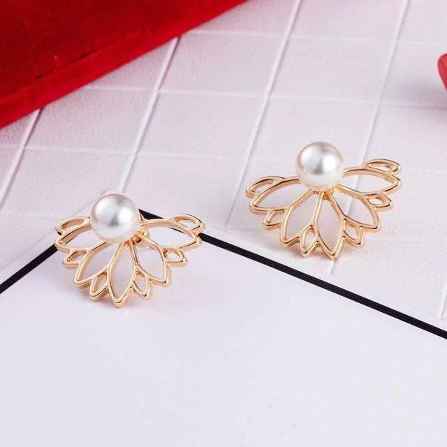Pin Push Back Stud Earrings For Women With Floral Crystal Top Stud Earrings IFKM Speciality Store Gold color8 