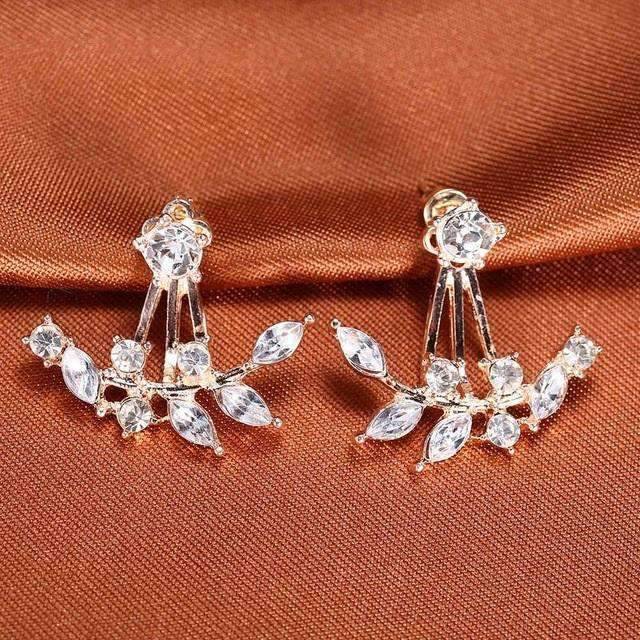 Pin Push Back Stud Earrings For Women With Floral Crystal Top Stud Earrings IFKM Speciality Store Rose gold color16 
