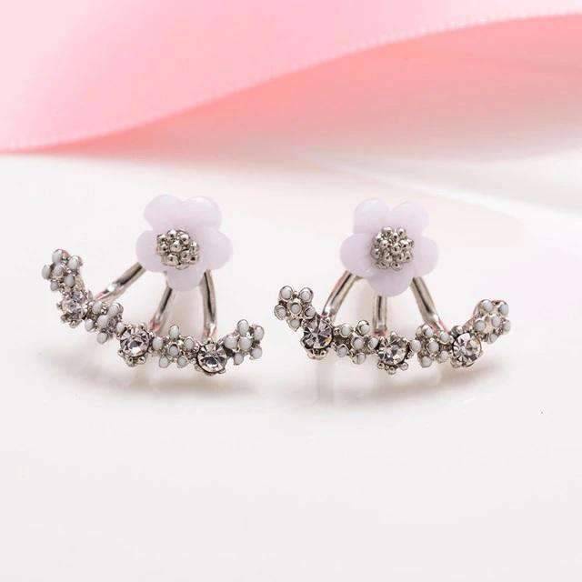 Pin Push Back Stud Earrings For Women With Floral Crystal Top Stud Earrings IFKM Speciality Store Silver color 