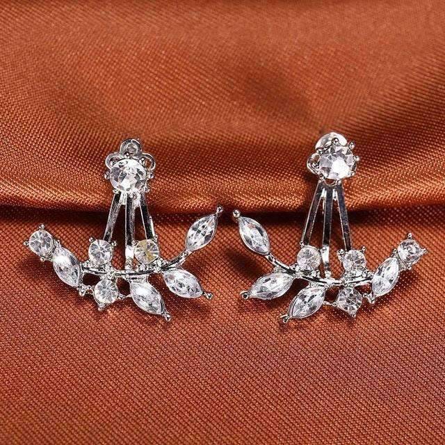 Pin Push Back Stud Earrings For Women With Floral Crystal Top Stud Earrings IFKM Speciality Store Silver color17 