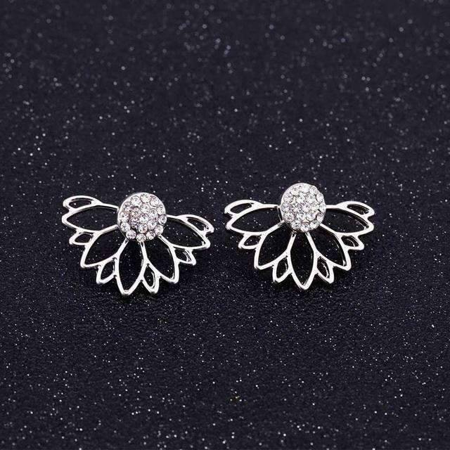 Pin Push Back Stud Earrings For Women With Floral Crystal Top Stud Earrings IFKM Speciality Store Silver color5 
