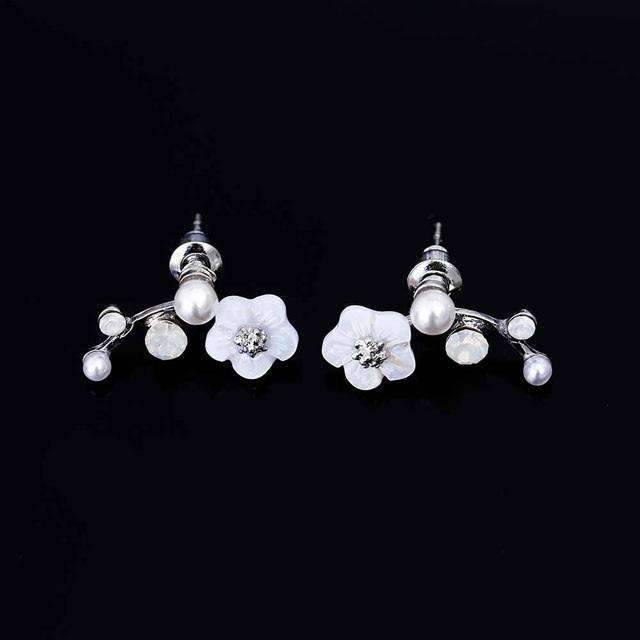 Pin Push Back Stud Earrings For Women With Floral Crystal Top Stud Earrings IFKM Speciality Store Silver color7 