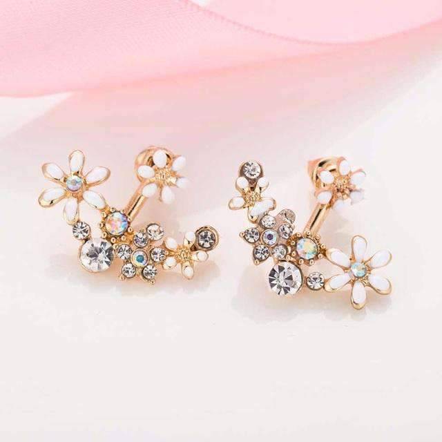 Pin Push Back Stud Earrings For Women With Floral Crystal Top Stud Earrings IFKM Speciality Store White color 