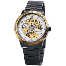 Skeleton Dial Copper Stainless Steel Strap Mechanical Watch For Men Mechanical Watches T-WINNER Official Store GOLDEN WHITE