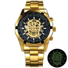Stainless Steel Skeleton Design Mechanical Watch For Men Mechanical Watches T-WINNER Official Store AUTO SKULL GOLD BLK