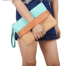 Versatile Candy Color Patchwork Leather Clutch Bag for Women Clutches DBFashion Store Brown (30cm<Max Length<50cm)