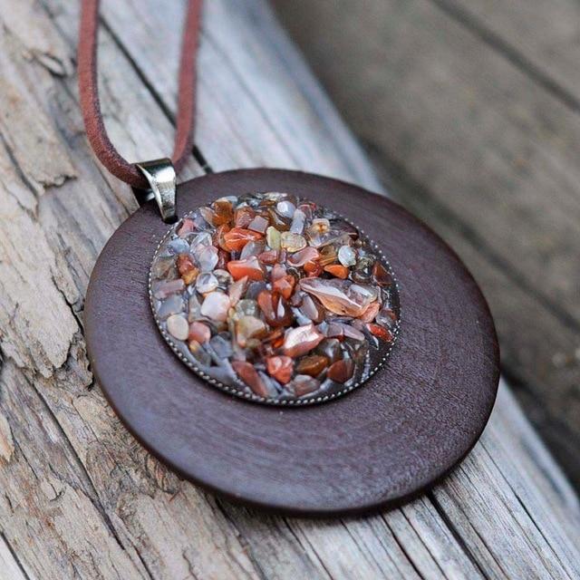 Vintage Wooden Plant Necklaces Pendant Necklaces Coostuff Official Store Brown 