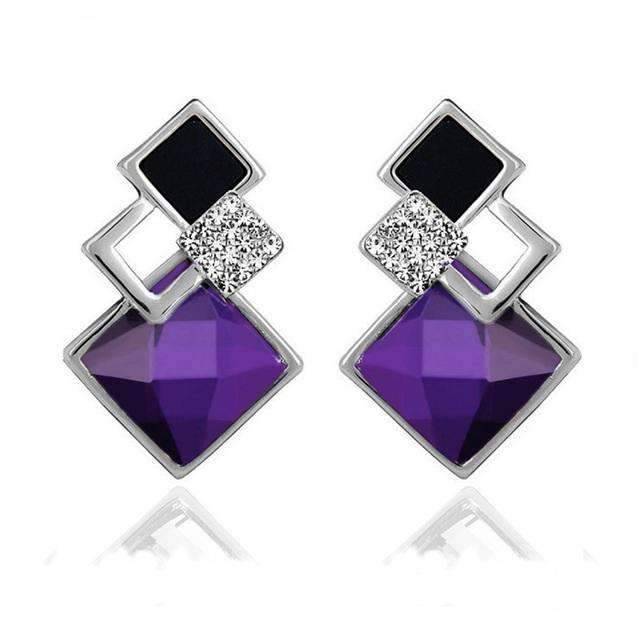 Women’s Vintage Long Square Gold Color Crystal Big Stud Earrings Stud Earrings LYIYUNQ Official Store E012 G Blue 