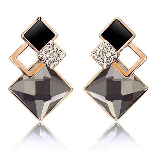 Women’s Vintage Long Square Gold Color Crystal Big Stud Earrings Stud Earrings LYIYUNQ Official Store E012 G Champagne 