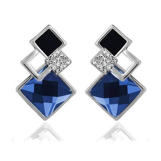Women’s Vintage Long Square Gold Color Crystal Big Stud Earrings Stud Earrings LYIYUNQ Official Store E012 S Blue 