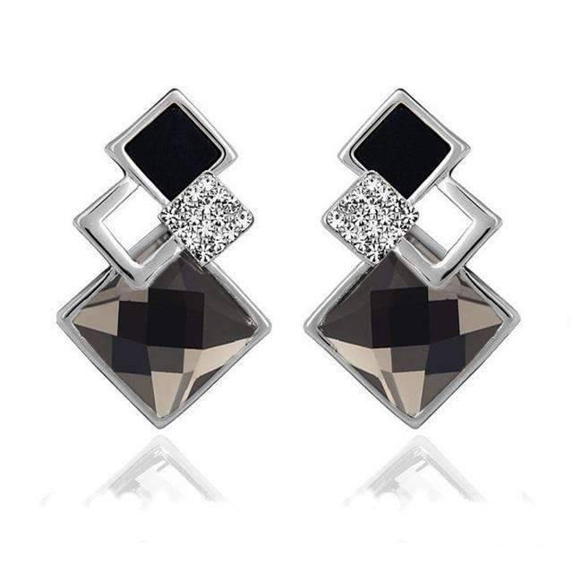 Women’s Vintage Long Square Gold Color Crystal Big Stud Earrings Stud Earrings LYIYUNQ Official Store E012 S Champagne 