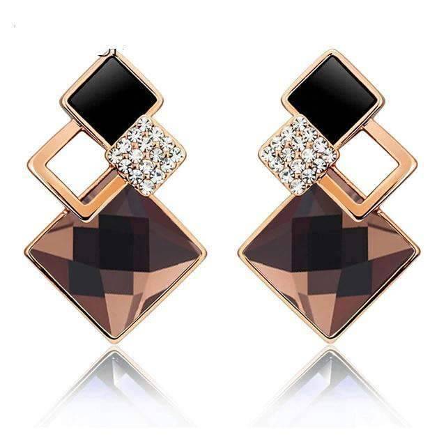 Women’s Vintage Long Square Gold Color Crystal Big Stud Earrings Stud Earrings LYIYUNQ Official Store E012 S Purple 