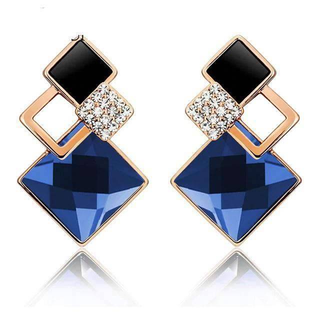 Women’s Vintage Long Square Gold Color Crystal Big Stud Earrings Stud Earrings LYIYUNQ Official Store E012 S Sky Blue 