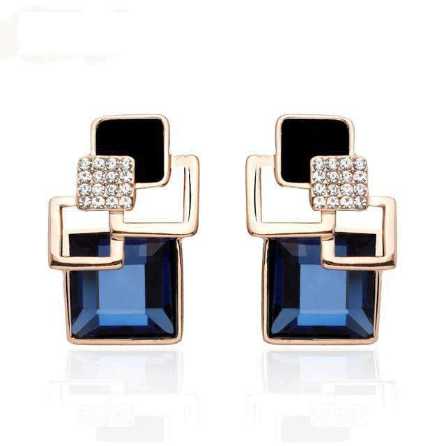 Women’s Vintage Long Square Gold Color Crystal Big Stud Earrings Stud Earrings LYIYUNQ Official Store E109 Blue 