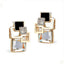 Women’s Vintage Long Square Gold Color Crystal Big Stud Earrings Stud Earrings LYIYUNQ Official Store E109 White 