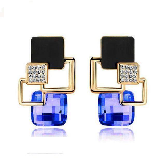Women’s Vintage Long Square Gold Color Crystal Big Stud Earrings Stud Earrings LYIYUNQ Official Store E122 Black 