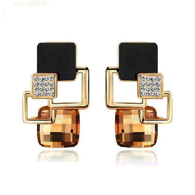 Women’s Vintage Long Square Gold Color Crystal Big Stud Earrings Stud Earrings LYIYUNQ Official Store E122 Blue 