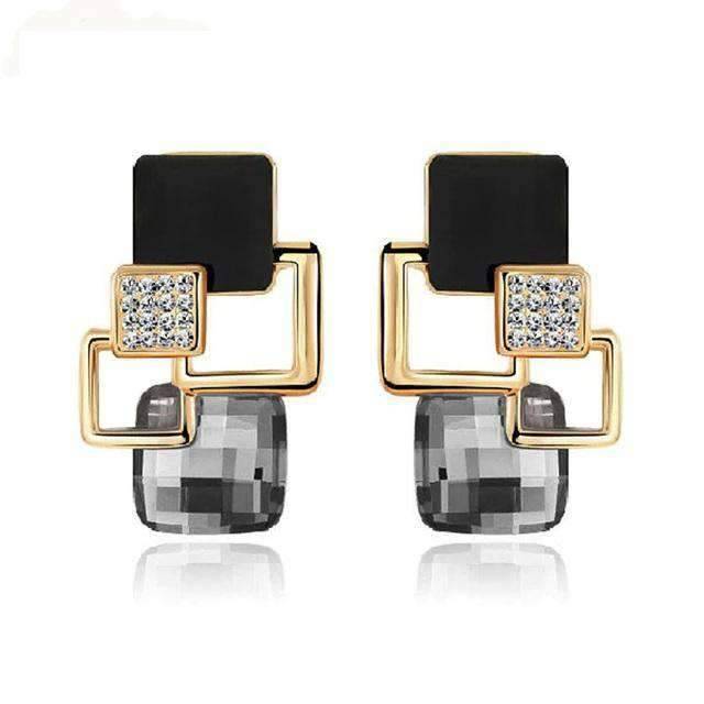 Women’s Vintage Long Square Gold Color Crystal Big Stud Earrings Stud Earrings LYIYUNQ Official Store E122 White 