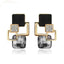 Women’s Vintage Long Square Gold Color Crystal Big Stud Earrings Stud Earrings LYIYUNQ Official Store E122 White 