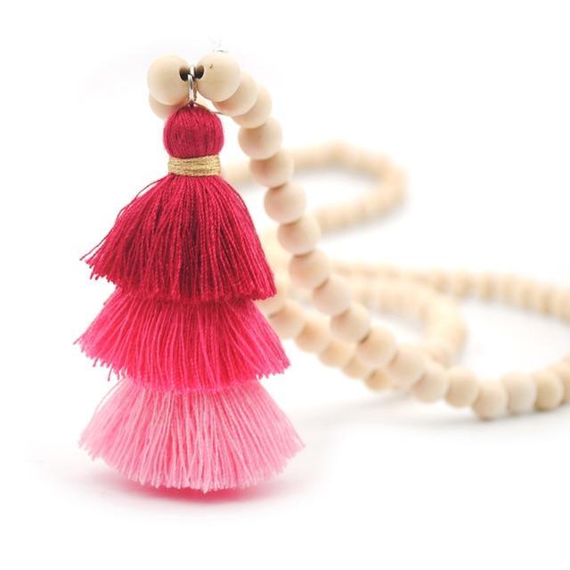 Wood Beaded 3 Layered Cotton Necklace Pendant Necklaces yumfeel Official Store Color1 