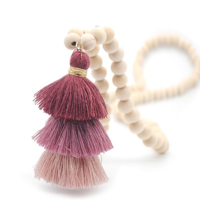 Wood Beaded 3 Layered Cotton Necklace Pendant Necklaces yumfeel Official Store Color2 