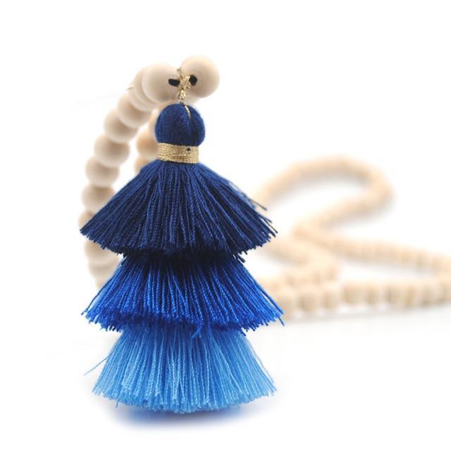 Wood Beaded 3 Layered Cotton Necklace Pendant Necklaces yumfeel Official Store Color4 