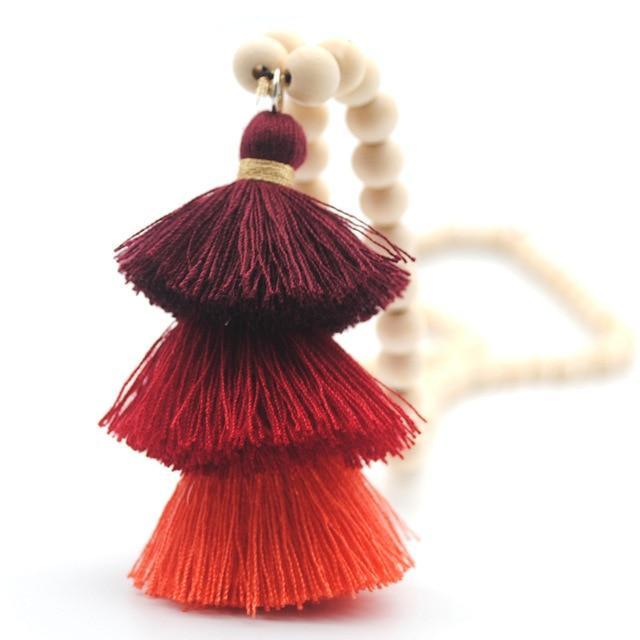 Wood Beaded 3 Layered Cotton Necklace Pendant Necklaces yumfeel Official Store Color6 