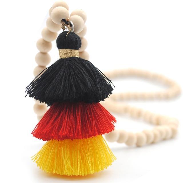 Wood Beaded 3 Layered Cotton Necklace Pendant Necklaces yumfeel Official Store Color7 