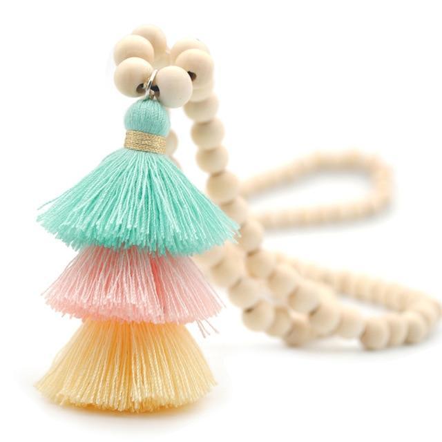 Wood Beaded 3 Layered Cotton Necklace Pendant Necklaces yumfeel Official Store Color8 