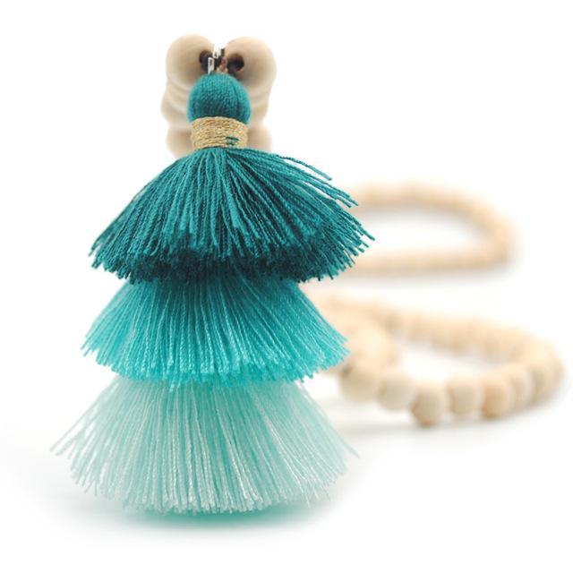Wood Beaded 3 Layered Cotton Necklace Pendant Necklaces yumfeel Official Store Color9 